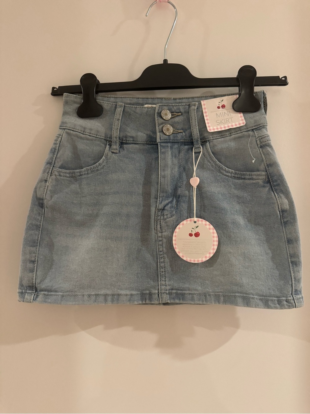 Light Blue Denim Mini Skirt with Double-Button Waist